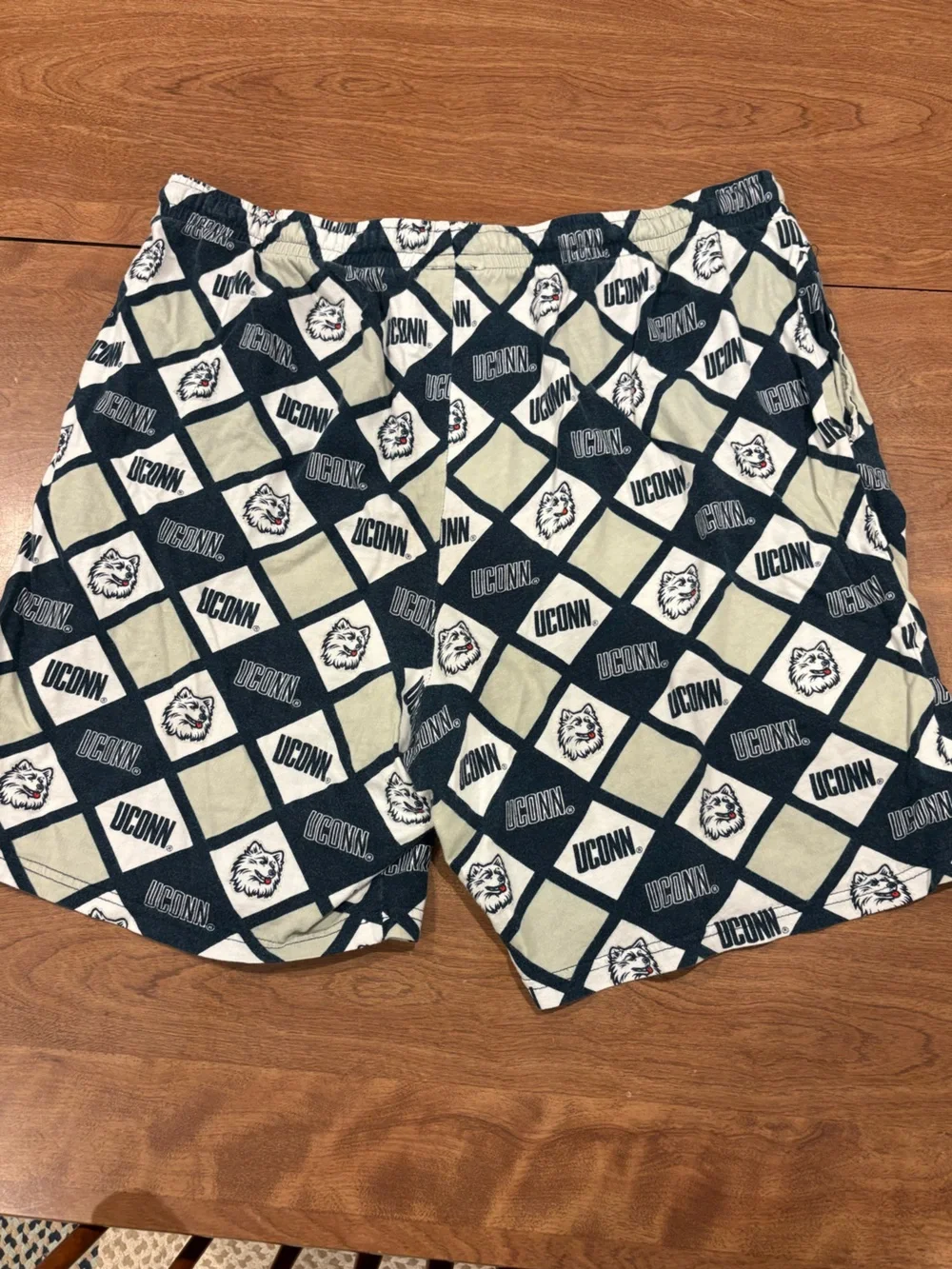 UConn Huskies Logo Print Lounge Boxer Shorts in Navy and Cream 100% Cotton